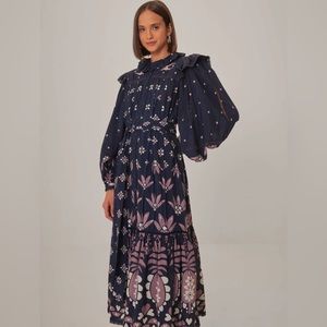 FARM Rio | Dresses | Farm Rio Dark Blue Ainika Martina Long Sleeve Midi  Dress | Poshmark